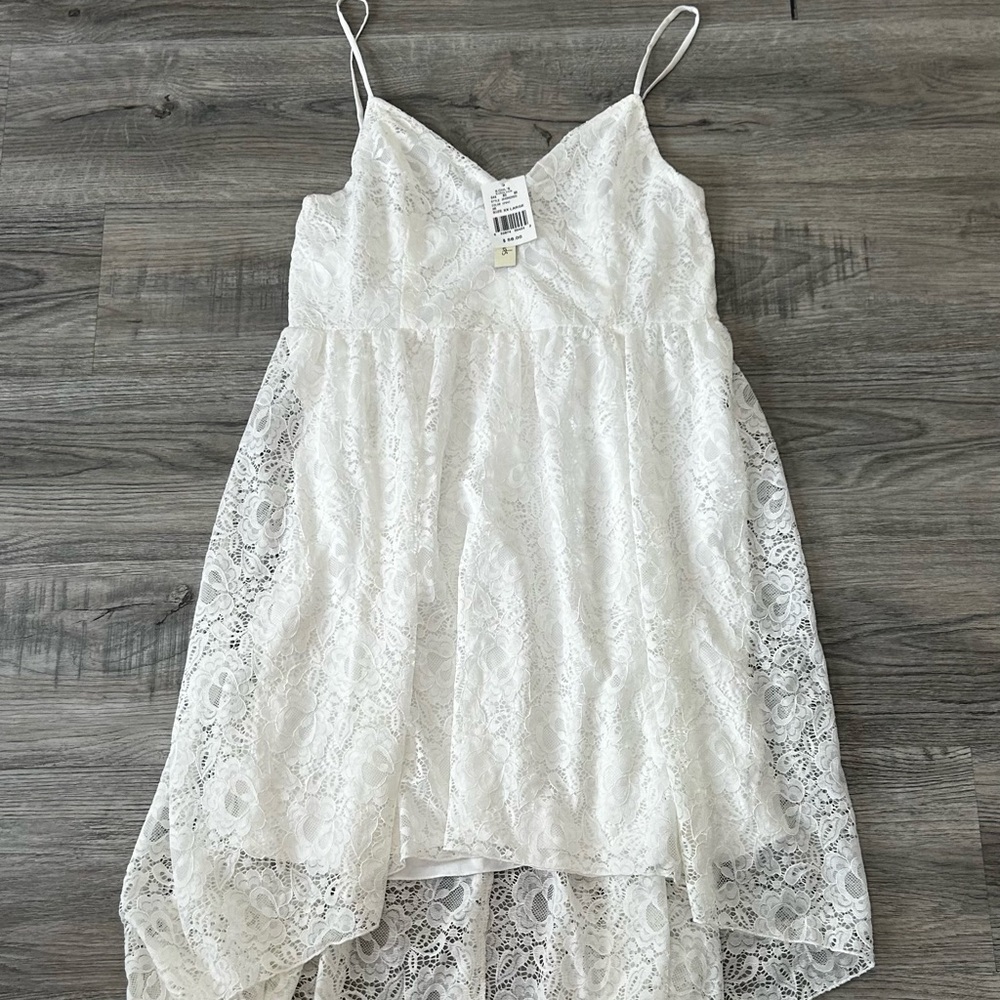 White Asymmetrical High-Low V-Neck Sundress